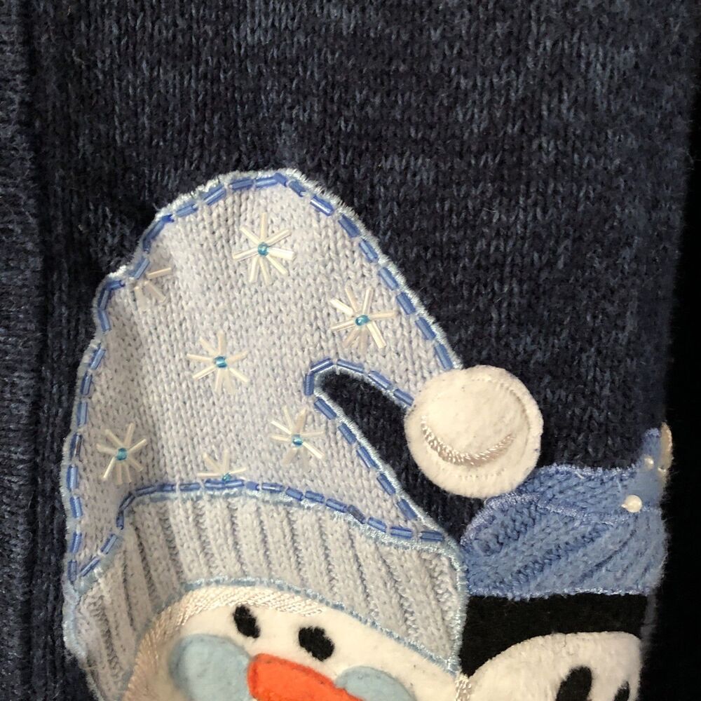 Women’s Size L 14/16 Penguin Christmas Winter Blue Zip Up Cardigan Sweater - Picture 9 of 16